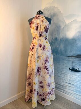 Floral Halter Maxi Dress With Purple and Yellow 278